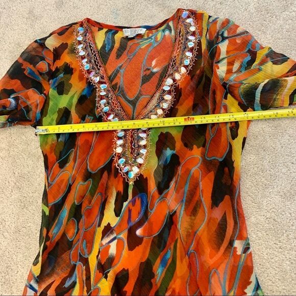SOLITAIRE BY RAVI KHOSLA  multicoloured sequin beaded beach cover-up blouse M🔥 - Picture 10 of 11